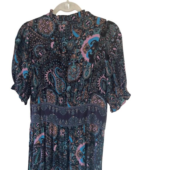Ba sh Womens Dress Size 8 Black Zael Panelled Waist Paisley Midi Pure Viscose - Picture 3 of 11